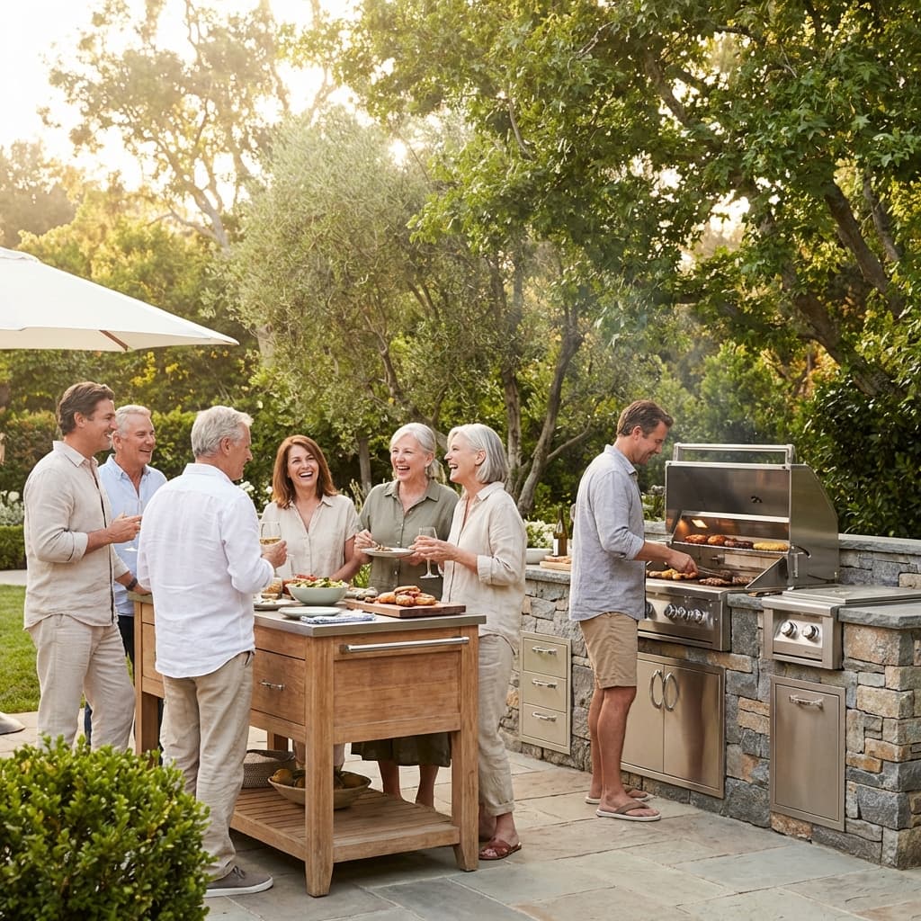 Friends gathering around a BBQ