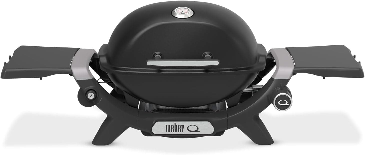 Weber Q 1200N Gas Barbecue with Side Tables/Lightweight Grill for Camping, Patios and Balconies with High Performance Burner, Porcelain Enamel Grills and Electronic Ignition, Black