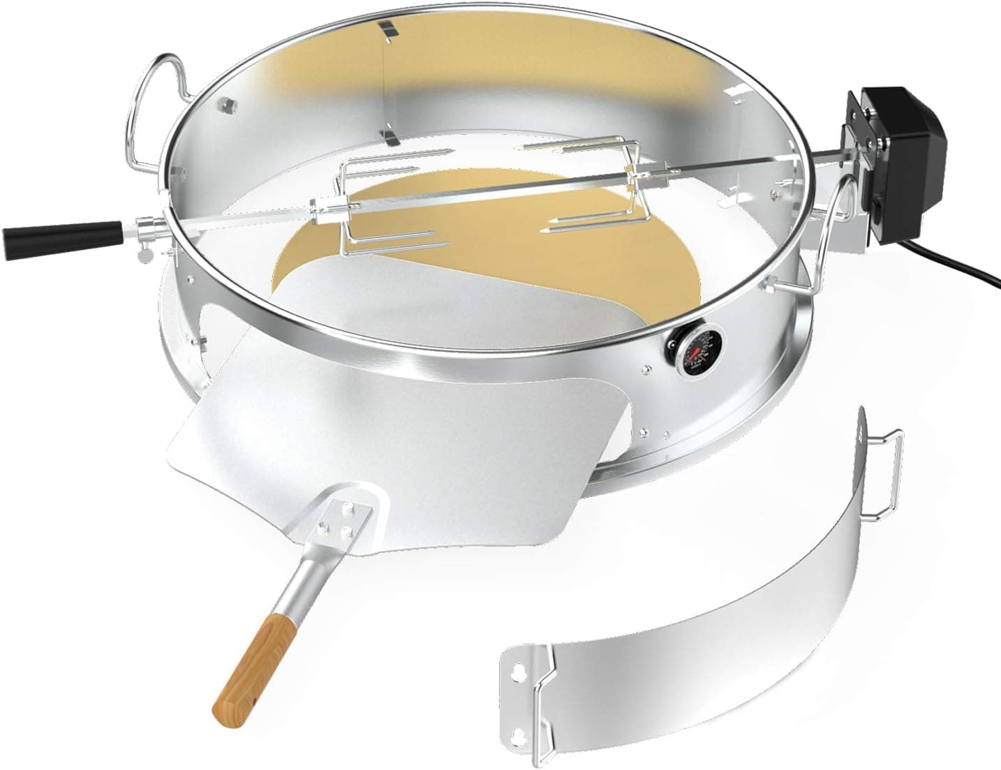 Onlyfire Stainless Steel Pizza Ring Kit with Rotisserie, pizza stone and shovel, Multifunctional BBQ Kit, for Roasting Chicken and Cooking Pizza, fits Most 57CM Charcoal Kettle Grills