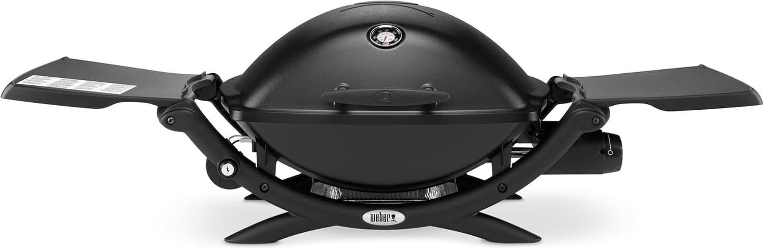 Weber Q2200 Gas Grill, 54 x 39 cm Grilling Surface, 1 Burner, with Fold-Out Side Tables, 2-Piece Porcelain-Enamelled Cast Iron Grill Grate, with Lid Thermometer