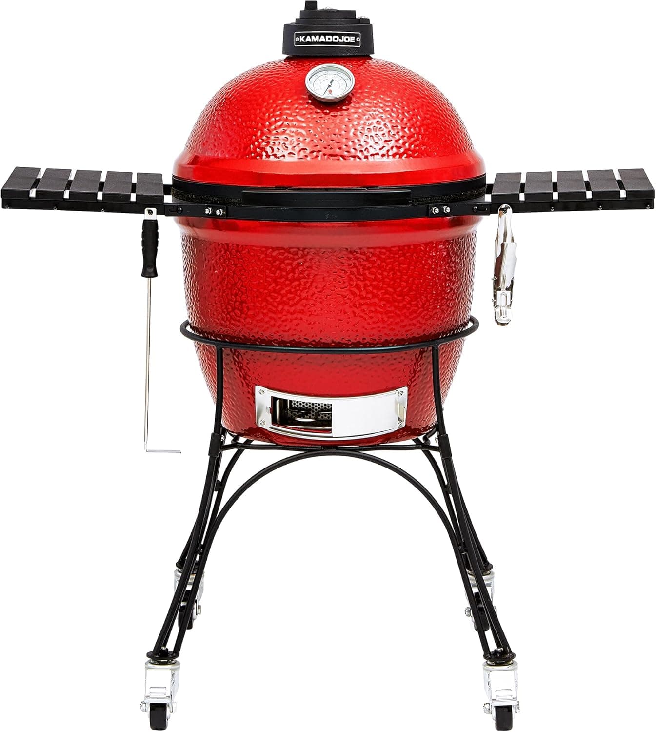 Kamado Joe KJ23RH Classic I Smoker BBQ, Outdoor Charcoal Barbecue Grill In Red With Cast Iron Cart, Heat Deflectors And Ash Tool